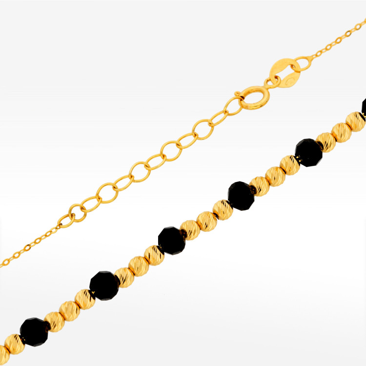Naszyjnik ze złota 42-45cm z czarnymi koralikami