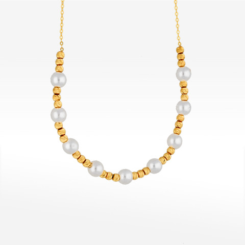 Naszyjnik ze złota 42-45cm z białymi koralikami