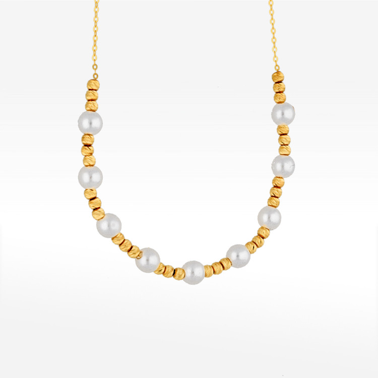 Naszyjnik ze złota 42-45cm z białymi koralikami