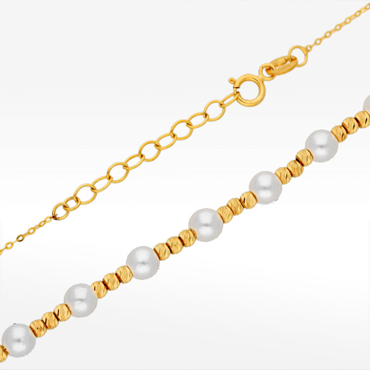 Naszyjnik ze złota 42-45cm z białymi koralikami