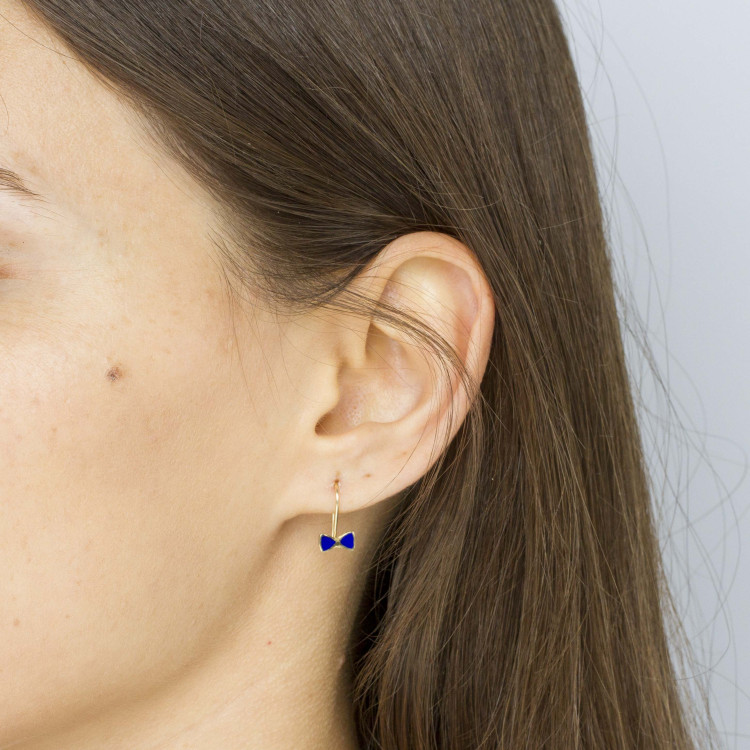 Kolczyki ze złota niebieskie kokardki