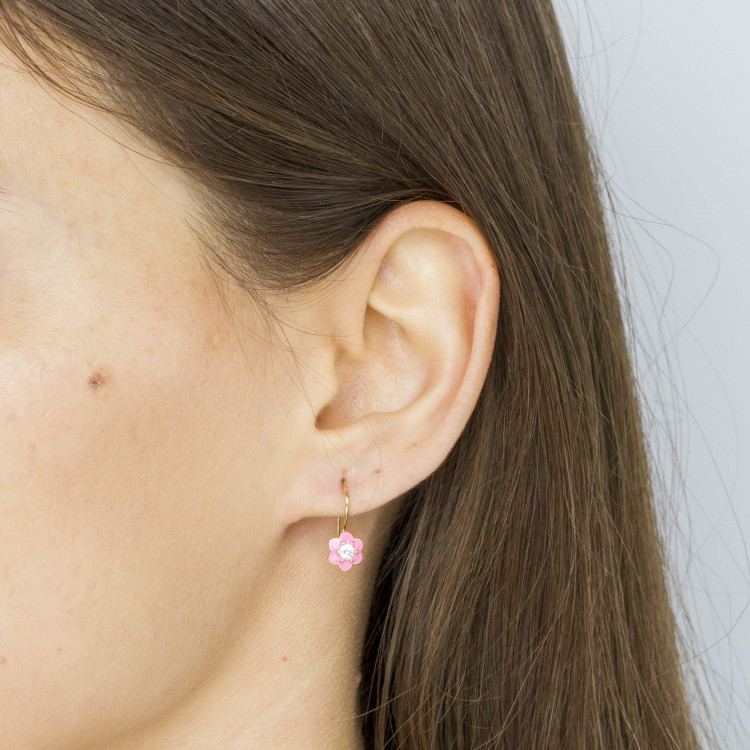 Kolczyki ze złota kwiatki z białą cyrkonią