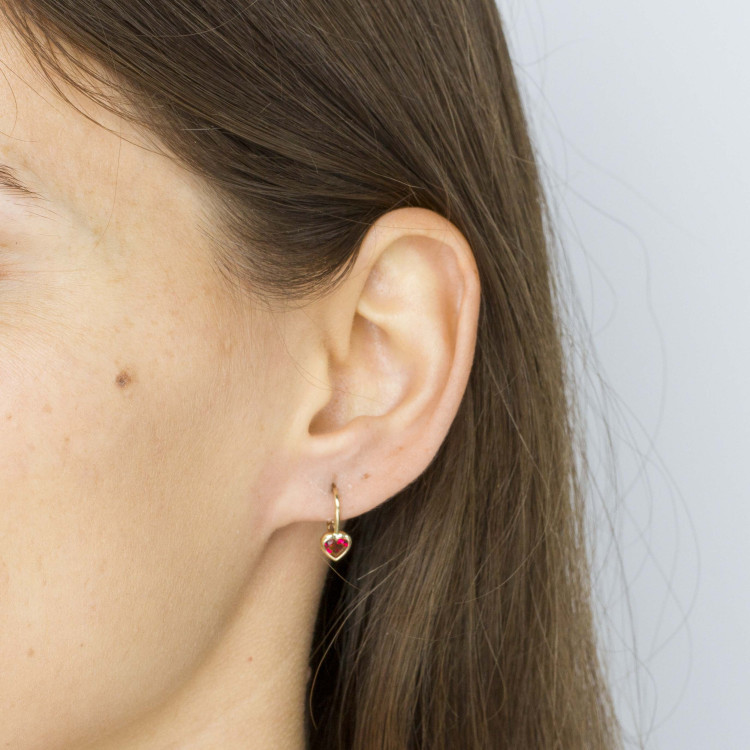 Kolczyki ze złota serce z różówą cyrkonią