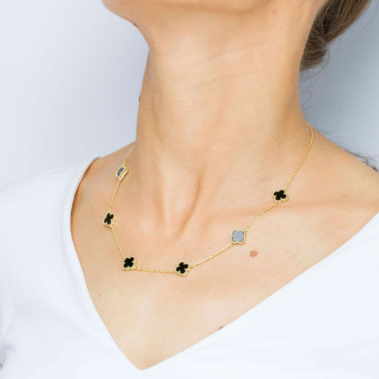 Naszyjnik ze złota 45-48cm z onyksami