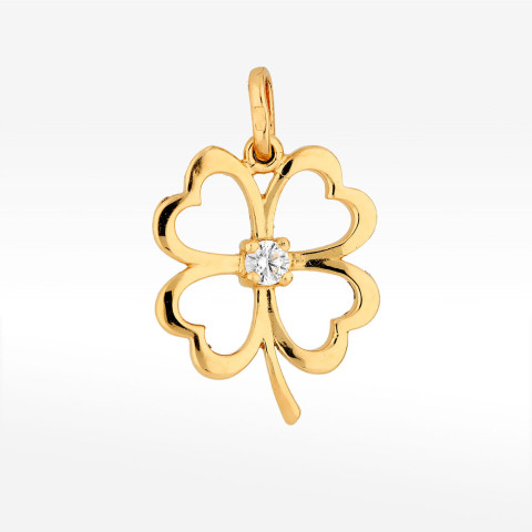 Zawieszka ze złota czterolistna koniczyna  białą cyrkonią