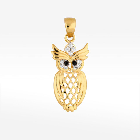 Zawieszka ze złota sowa z białymi cyrkoniami