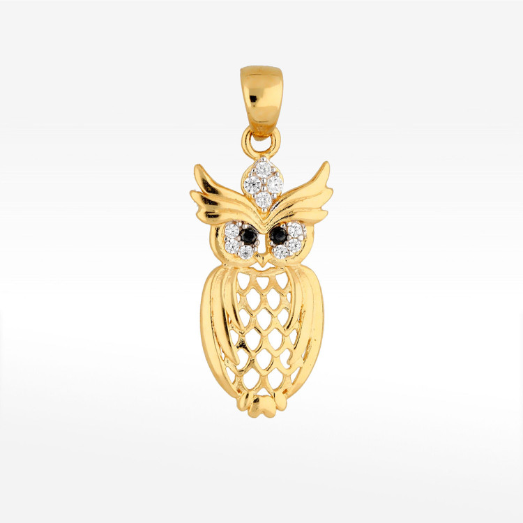 Zawieszka ze złota sowa z białymi cyrkoniami