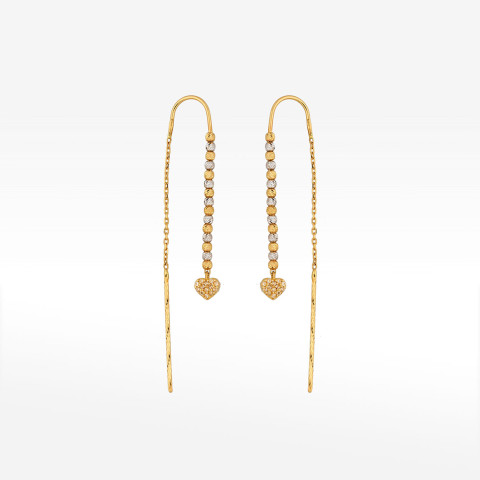 Kolczyki ze złota przeciągane z sercem i koralikami