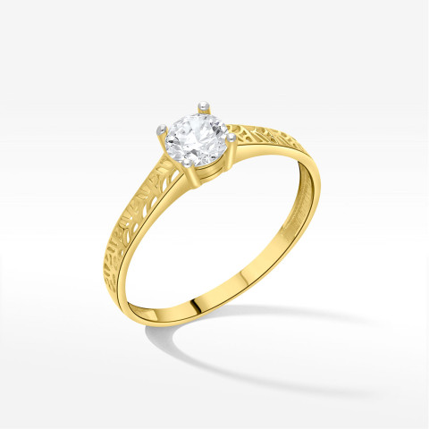 Pierścionek ze złota z białą cyrkonią