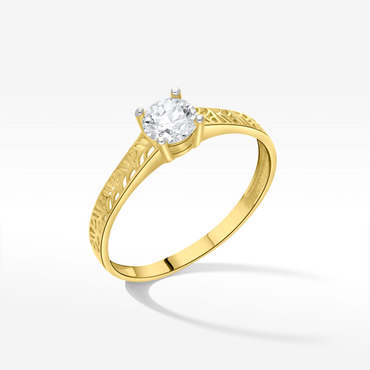 Pierścionek ze złota z białą cyrkonią