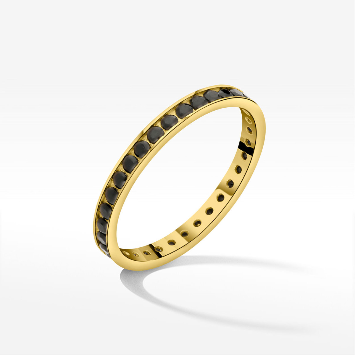 Pierścionek ze złota z czarnymi cyrkoniami