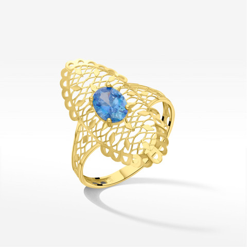 Pierścionek ze złota z niebieską cyrkonią