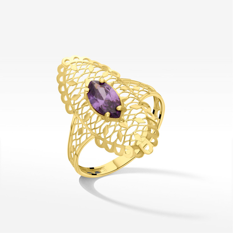 Pierścionek ze złota z fioletową cyrkonią