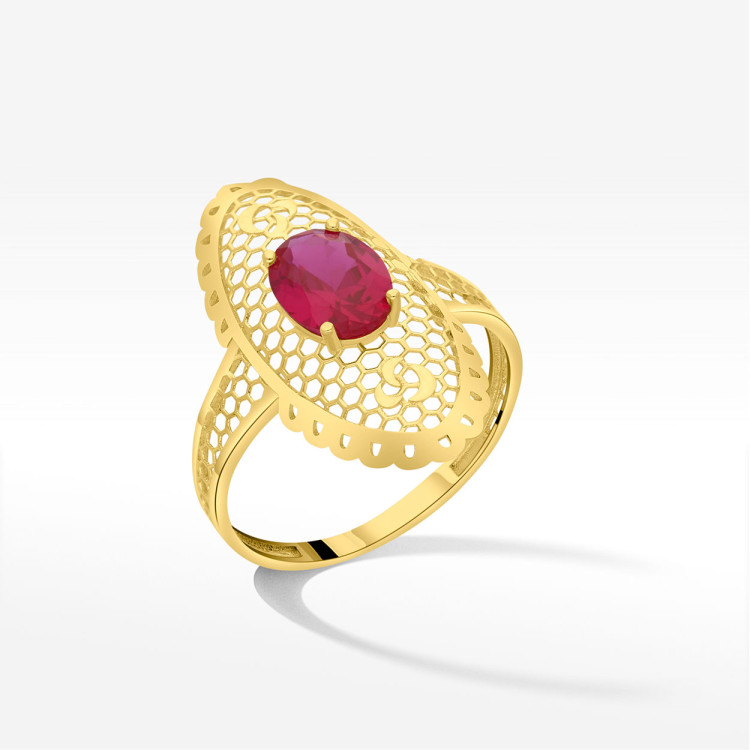 Pierścionek ze złota z różową cyrkonią