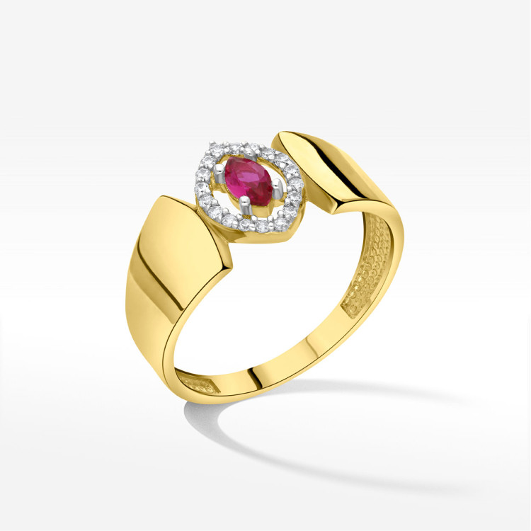 Pierścionek ze złota z różową i białymi cyrkoniami