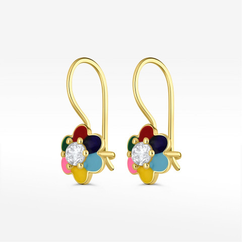 Kolczyki ze złota kwiatki z białą cyrkonią