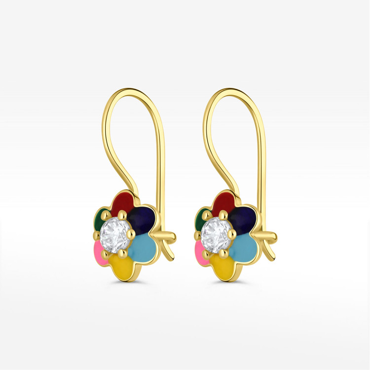 Kolczyki ze złota kwiatki z białą cyrkonią