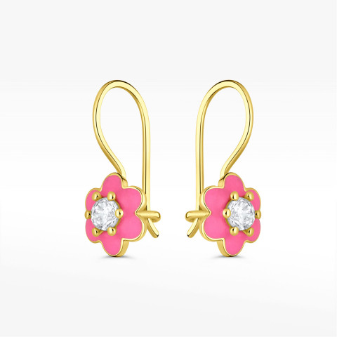 Kolczyki ze złota kwiatki z białą cyrkonią