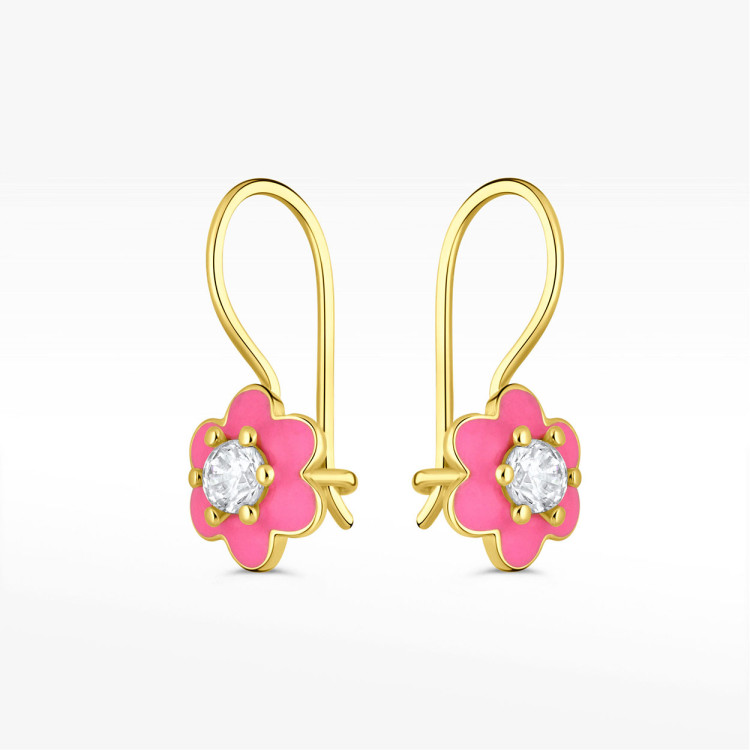 Kolczyki ze złota kwiatki z białą cyrkonią