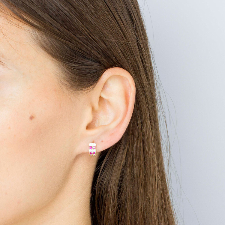 Kolczyki ze złota z różowymi i białymi cyrkoniami