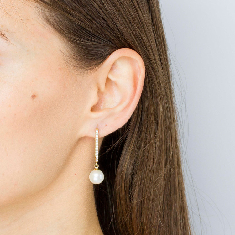 Kolczyki ze złota z perłą i białymi cyrkoniami