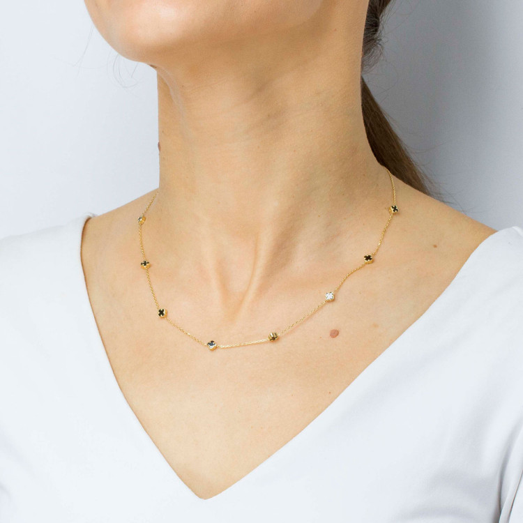 Naszyjnik ze złota 42-45cm z onyksami