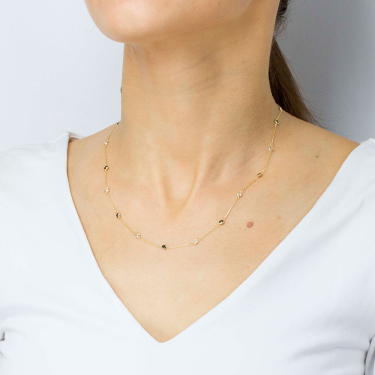 Naszyjnik ze złota 42-45cm z czarnymi i białymi cyrkoniami