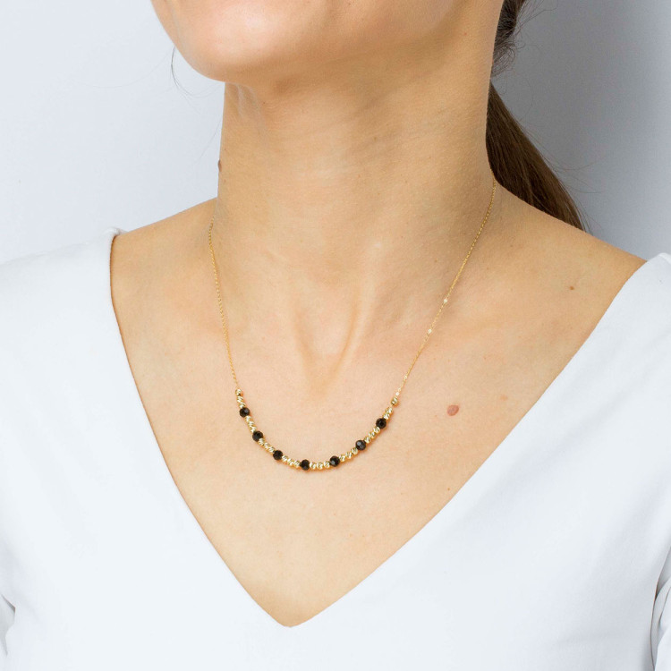 Naszyjnik ze złota 42-45cm z czarnymi koralikami