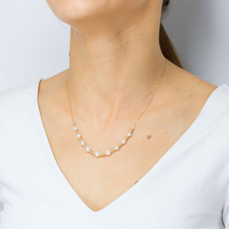 Naszyjnik ze złota 42-45cm z białymi koralikami