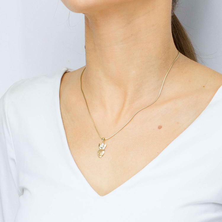 Zawieszka ze złota sowa z białymi cyrkoniami