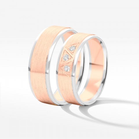 Obrączki ślubne z dwukolorowego złota 6mm płaskie