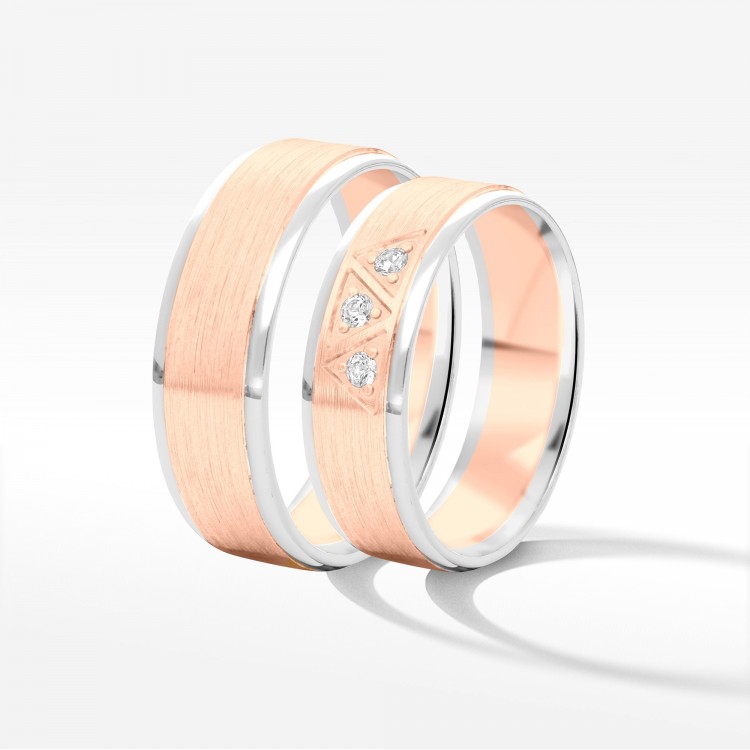 Obrączki ślubne z dwukolorowego złota 6mm płaskie