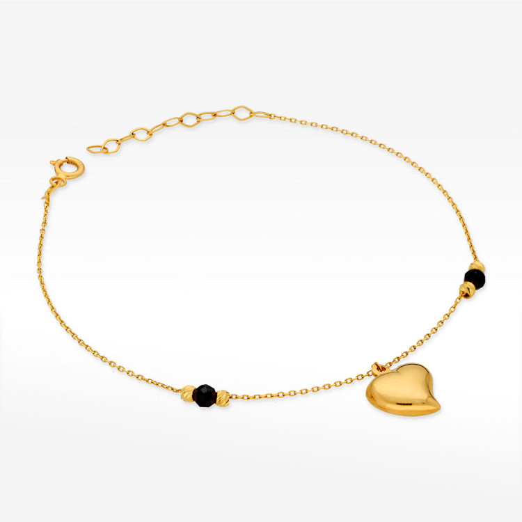 Bransoletka ze złota serce z czarnymi koralikami