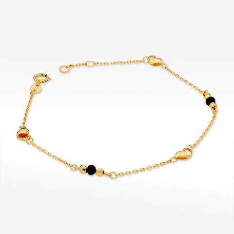 Bransoletka ze złota serca z czarnymi koralikami