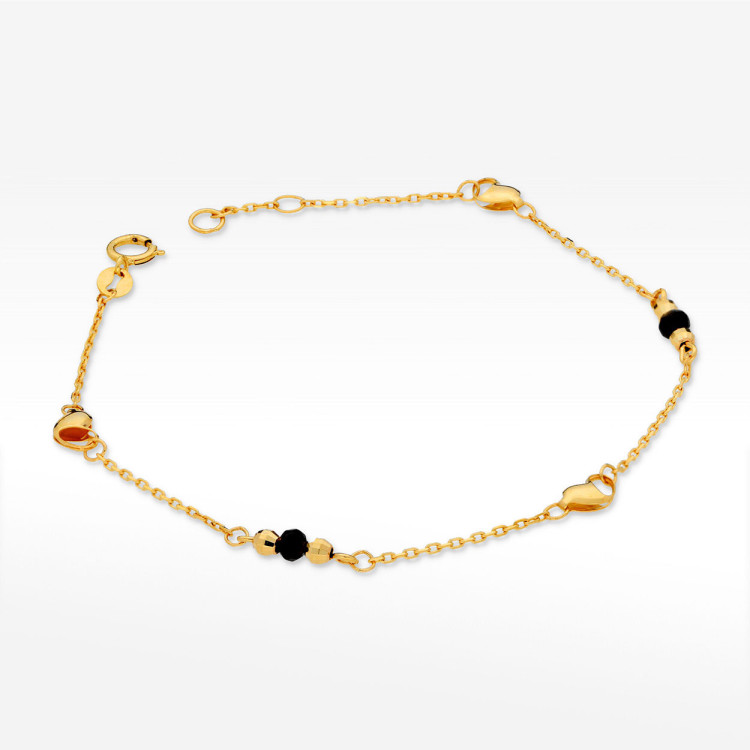 Bransoletka ze złota serca z czarnymi koralikami