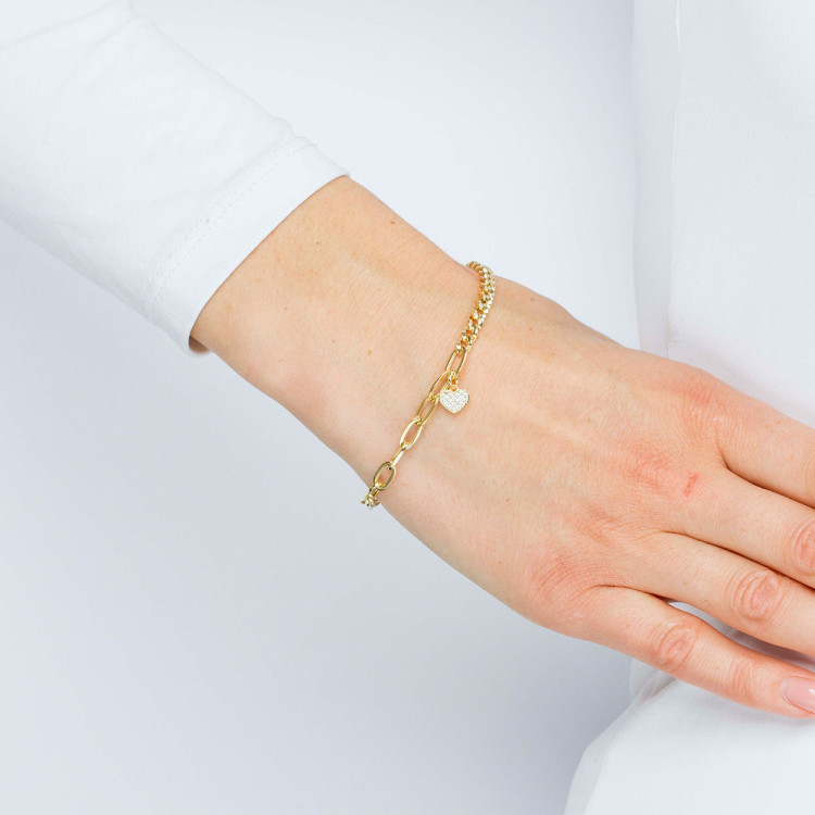 Bransoletka ze złota serce z białymi cyrkoniami