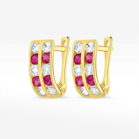 Kolczyki ze złota z różowymi i białymi cyrkoniami