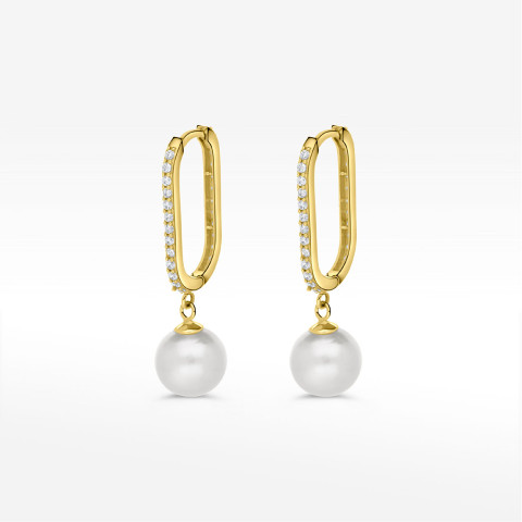 Kolczyki ze złota z perłą i białymi cyrkoniami