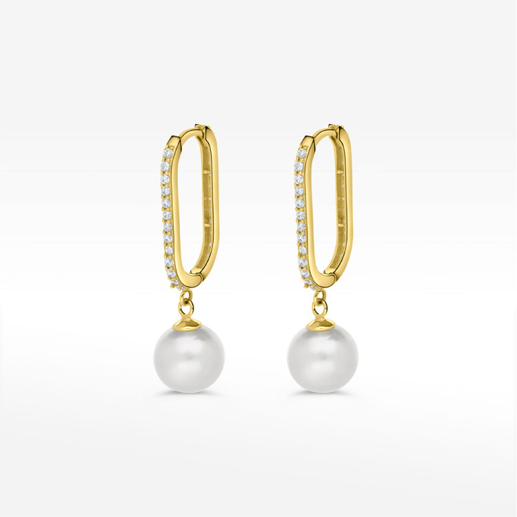 Kolczyki ze złota z perłą i białymi cyrkoniami