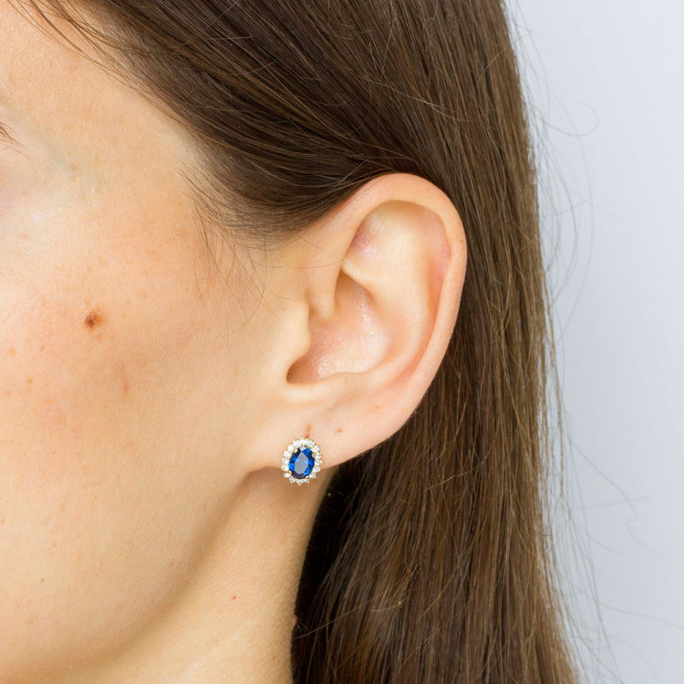 Kolczyki ze złota z niebieską i białymi cyrkoniami