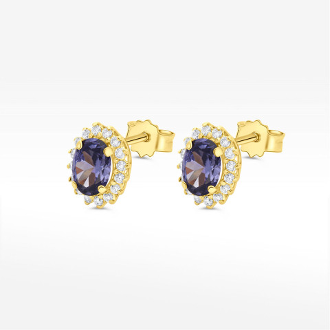 Kolczyki ze złota z fioletową i białymi cyrkoniami