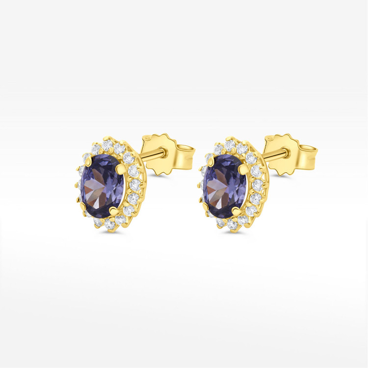 Kolczyki ze złota z fioletową i białymi cyrkoniami