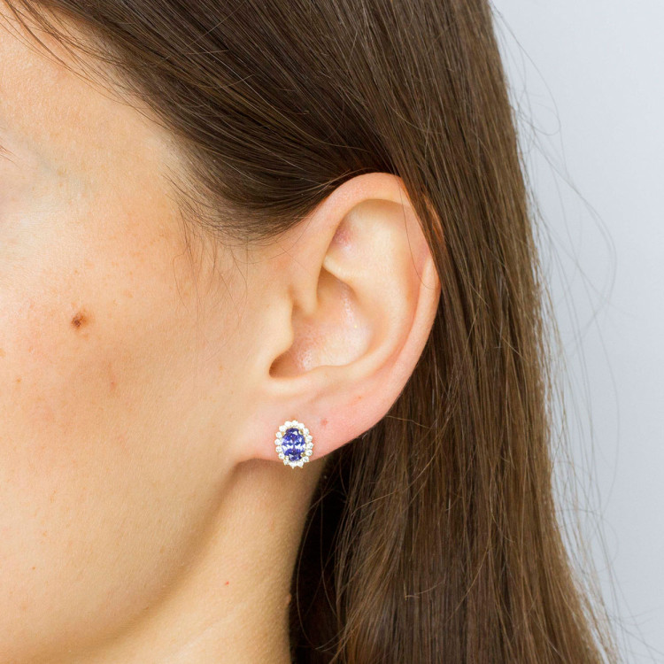 Kolczyki ze złota z fioletową i białymi cyrkoniami