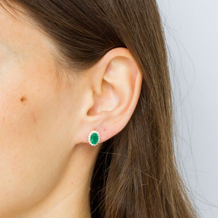 Kolczyki ze złota z zieloną i białymi cyrkoniami