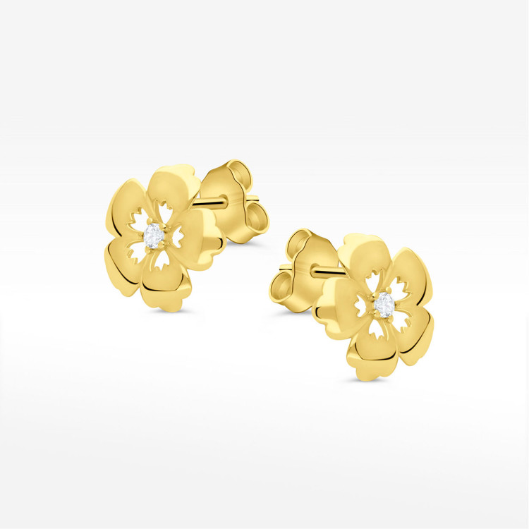 Kolczyki ze złota kwiatki z białą cyrkonią