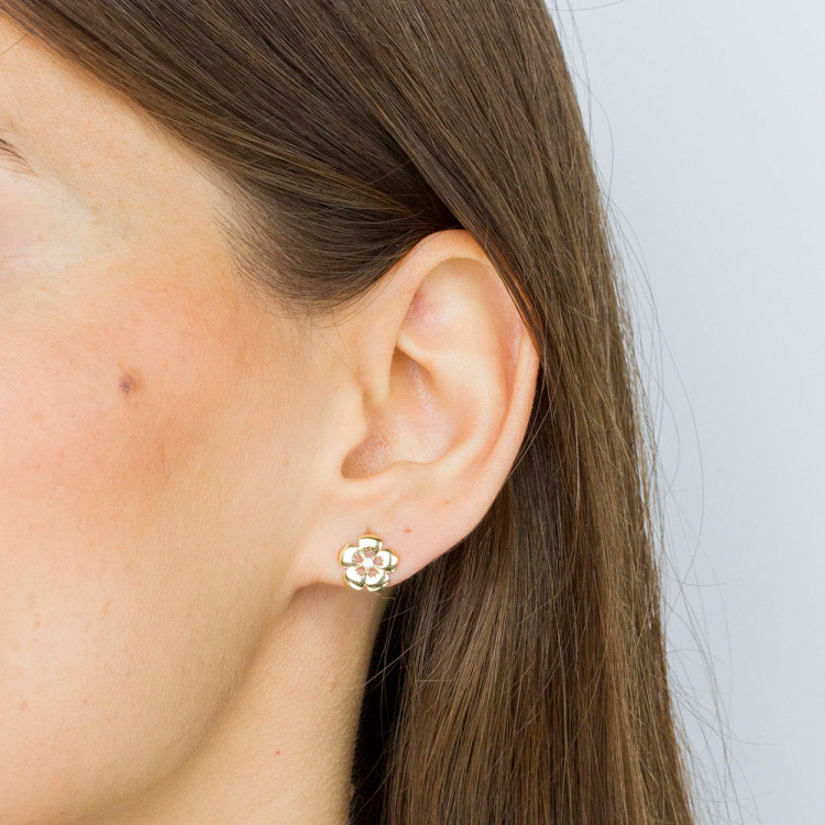 Kolczyki ze złota kwiatki z białą cyrkonią