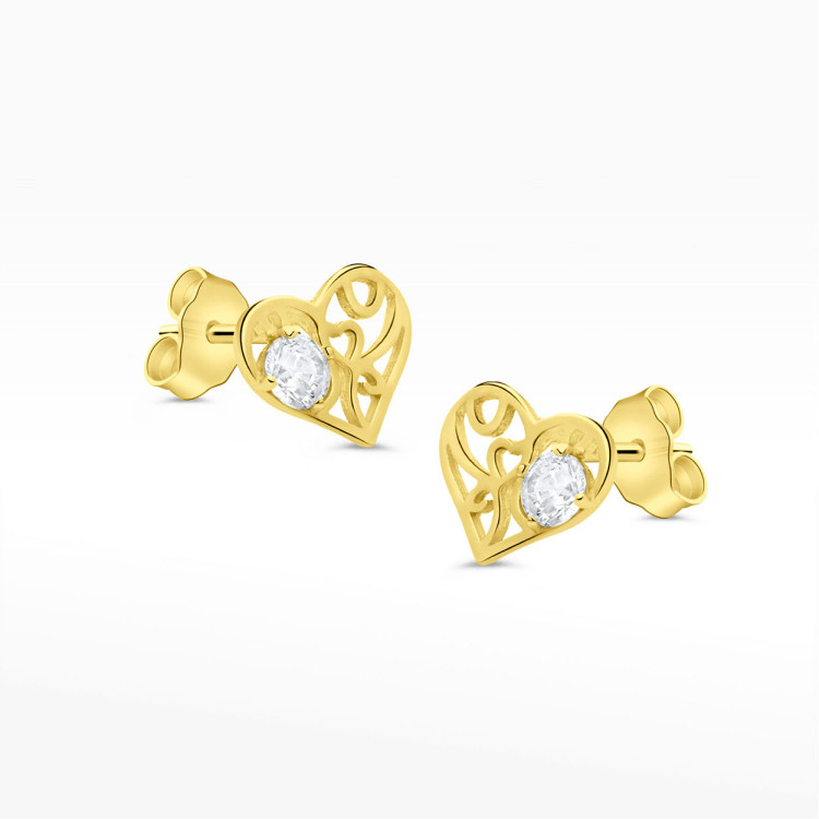 Kolczyki ze złota serca z białą cyrkonią