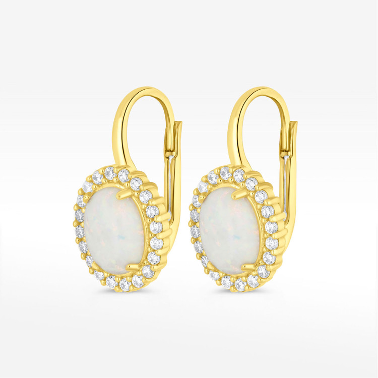 Kolczyki ze złota z opalem i białymi cyrkoniami