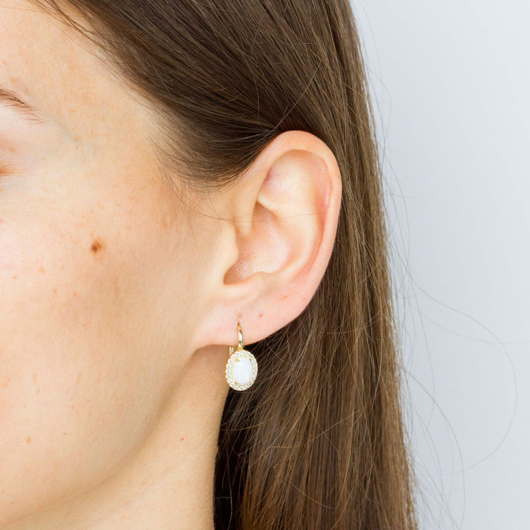 Kolczyki ze złota z opalem i białymi cyrkoniami