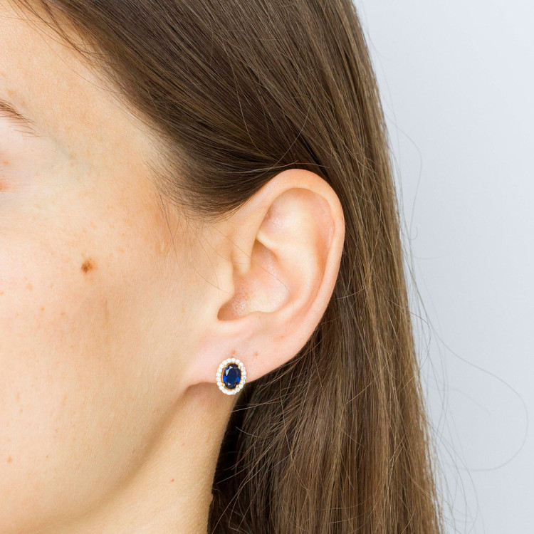 Kolczyki ze złota z niebieską i białymi cyrkoniami